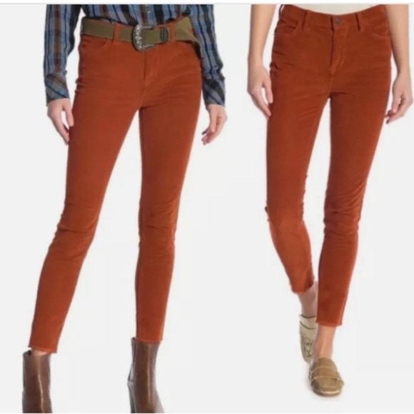 NWOT Free People We The Free Skinny Cotton Corduroy Fired Chestnut Raw Hem Pants - Picture 1 of 8